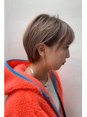 グレージュショートボブ_毛先パーマことりベージュ