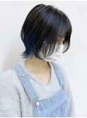 【松戸　ムラマツ】ショートウルフ　インナーカラーブルー