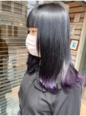 裾カラー艶髪黒髪暗髪グラデ前髪ありカジュアル