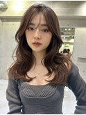 韓国ヘアレイヤーロンググレーベージュ前髪パーマ黒髪