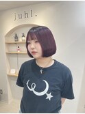 暗めカラーパープル10代20代30代ワンレンボブヘアダブルカラー