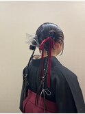 卒業式和装ヘアセットツインテールリボンヘアアレンジ