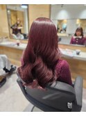 ブリーチなしダブルカラーでワインレッド
