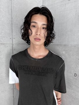 レコ 渋谷(LECO) 黒髪メンズミディアムボブパーマ