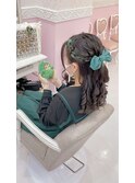 編み込みハーフアップ