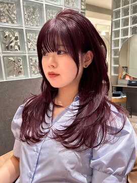 ロンド ジュルード 名古屋(Lond jeloud) ブリーチなしワインレッド×ハイレイヤースタイル
