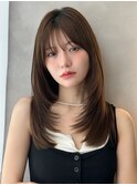 韓国ハイレイヤースタイル暗髪ブラウンカラー顔まわりレイヤー