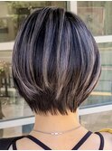 くびれショートボブ40代50代グレイカラー白髪染め白髪ぼかし