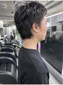 サーフカールスパイキーショートブルーブラックフェザーパーマ