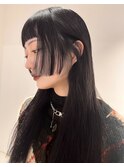 11044黒髪アッシュブラックグレージュレイヤーカットストレート