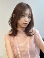 ロングレイヤー×ピンクベージュ(韓国/ハイトーン/前髪)