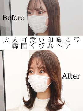 フォンズ(FONS) お客様ビフォアフ*顔まわりカット くびれヘア シースルーバング