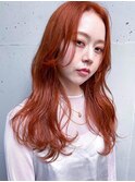 オレンジカラー☆ダブルカラー☆韓国ヘア☆センターパート
