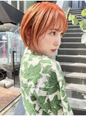 NUDE前下がりショートハイトーンカラーオレンジ大人ショートボブ