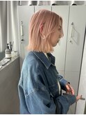 外はねボブ　イメチェン　ワイドバング　ハイトーンカラー