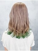 裾カラーグリーン_ピンクブラウン切りっぱなしボブ_ba351401