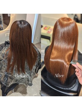 クオレア(CUOREA) 髪質改善美髪カラー透明感アプリコットオレンジストレートヘア