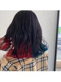 インナーカラーレッド×ブルー