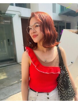 ロマリア(Lomalia) 【Lomalia表参道】馴染むハイトーン/ワンレンボブオレンジカラー