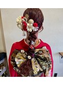 大人の華やかな和装編みおろしヘアアレンジ 着付け#2