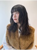 ミディアムパーマルーズパーマニュアンスカール黒髪パーマ