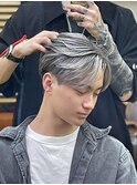 メンズバレイヤージュ刈り上げセンターパートシルバーカラー