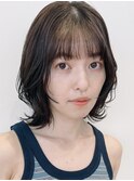 顔周りレイヤーカットグレージュカラーくびれボブベージュカラー