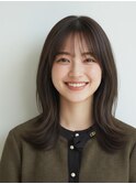 ミディアム20代30代ストレートレイヤー前髪なし前髪あり越谷