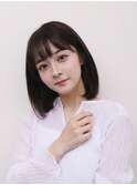 大人可愛い小顔斜めバングストレートミディグレージュカラー0705
