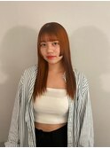 グレーベージュ レイヤーロング 前髪パーマ アッシュブラック