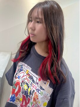 ユニ 江坂(Uni.) インナーカラー イヤリングカラー レッドカラー