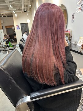 ラック 津田沼(LUCK) ピンクカラー　前髪パーマ ぱっつん前髪 ボブパーマ