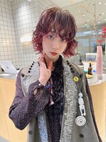 ブリーチパーマボルドーマッシュショートパーマ