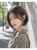 丸みボブ×透け感ブラウン×小顔