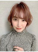 大人可愛いショート外ハネダブルカラー丸みショート似合わせボブ