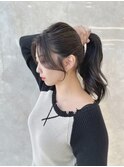 顔韓国くびれヘア小顔長め前髪　ワンレン
