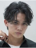 渋谷シャドウパーマメンズマッシュウルフセンターパートカット