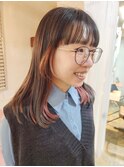 インナーピンクベージュデザインカラー/レイヤーステップカット