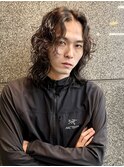 アンニュイメンズミディアムロングウルフパーマ