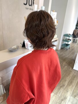 ジュエ ヘアー デザイン(Jue hair design) ココアブラウンのくびれショートウルフ×ニュアンスパーマ