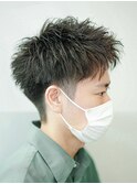 フェザーパーマ/ブルーブラック/刈り上げセンターパート[新宿]