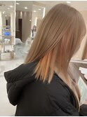 インナーカラーオレンジミルクティーベージュブリーチカラー美髪