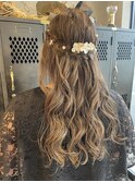 ハーフアップアレンジ　結婚式アレンジ　お呼ばれヘア
