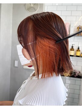 ロビン アンド ダルク(robin&darc) 切りっぱなしボブ×コッパーオレンジ(インナーカラー)
