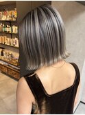 バレイヤージュ、ダブルカラー、大人ボブ、アッシュカラー