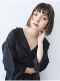 くびれヘアアプリコットオレンジ夏ハイライトカラー丸型卵型ボブ