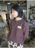 【 TSUJI 】レイヤー ミディアム ボブ 前髪 グレー