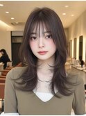 ミディアムレイヤー顔周りカットハッシュカットワンホンレイヤー