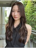 原宿ハッシュカットミディアムレイヤーチョコレートブラウン前髪