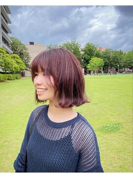 ピエスデシュブー(piece des cheveux) ブリーチ無し　オレンジベージュとカシスピンクMIXオンカラー